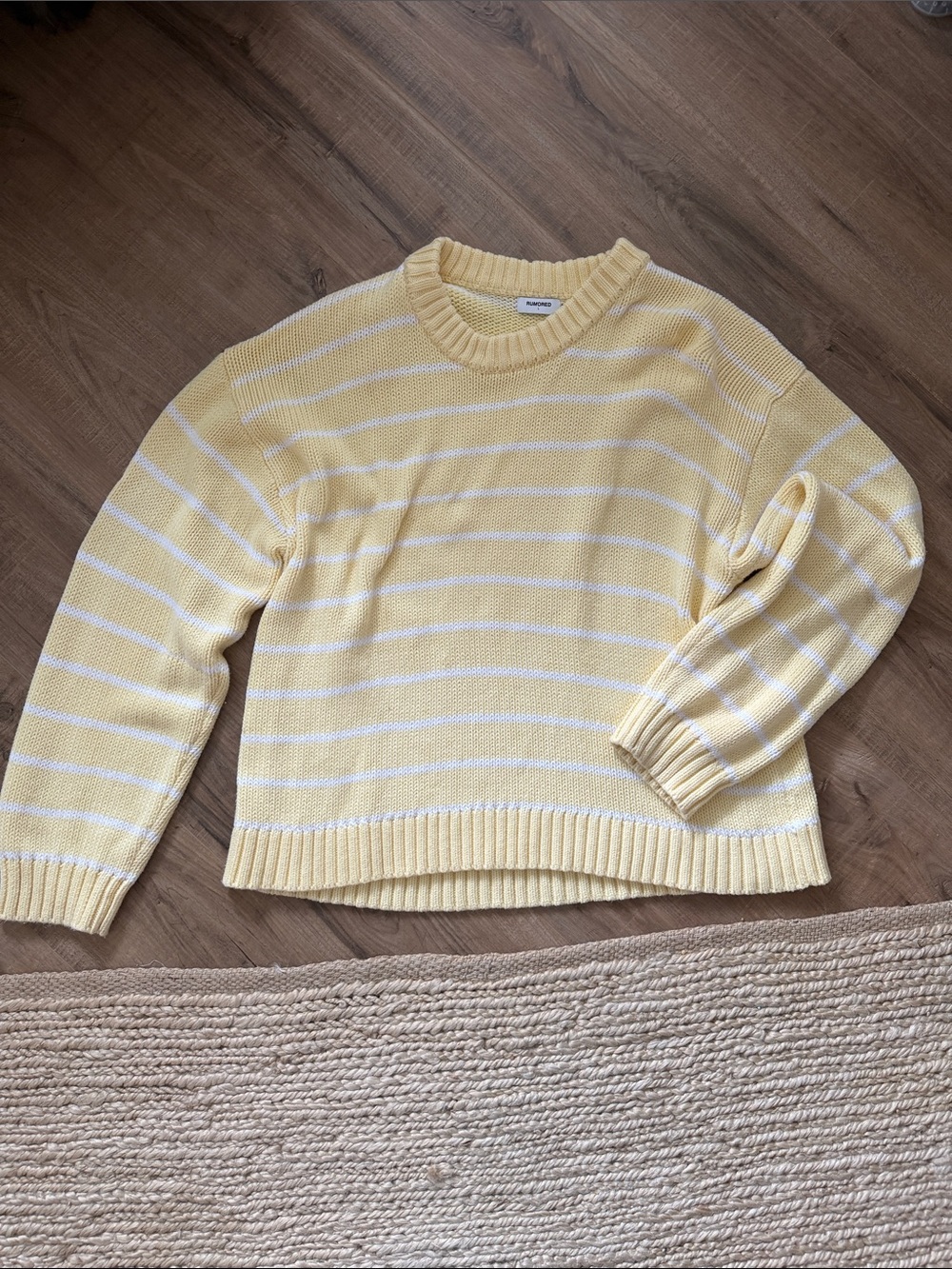 Rumored Yellow and White Striped Crewneck Sweater